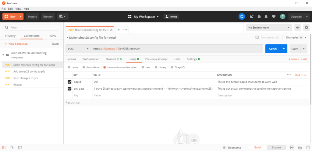 Screenshot of Postman showing the public query collection I shared.